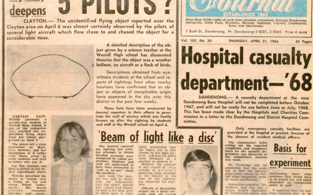 This April 21, 1966 newspaper article included a drawing of the craft by student Marilyn Smith (Eastwood). (Supplied)