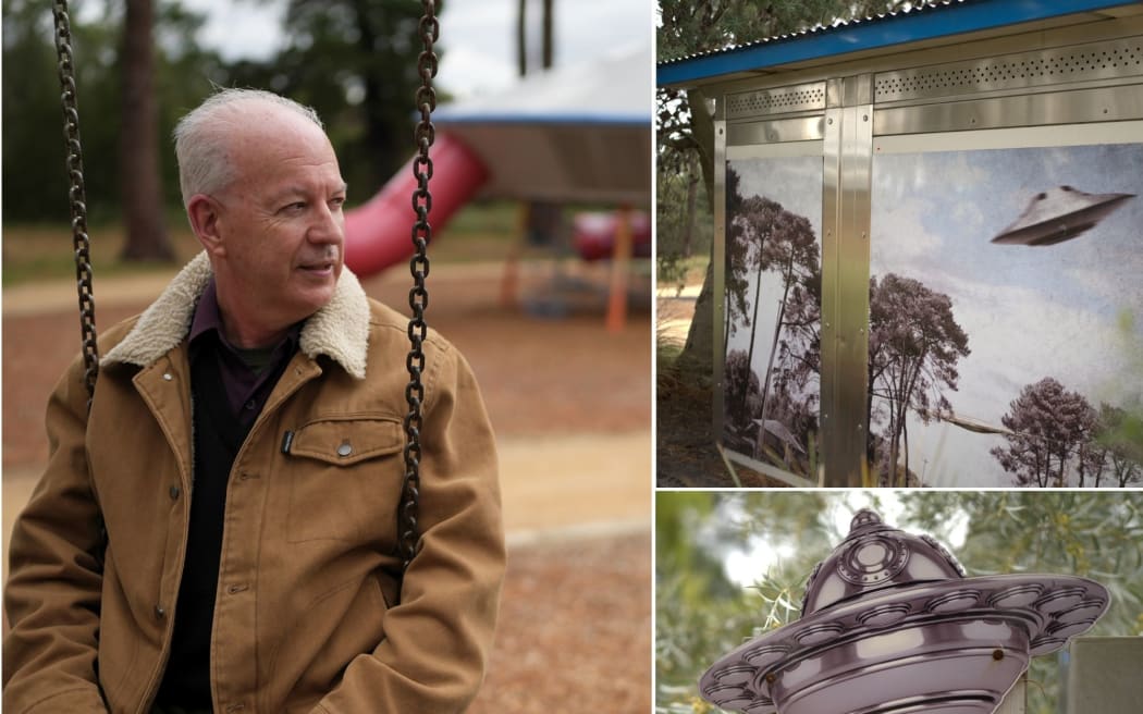 Researcher Shane Ryan at the Flying Saucer playground near Westall Secondary College.