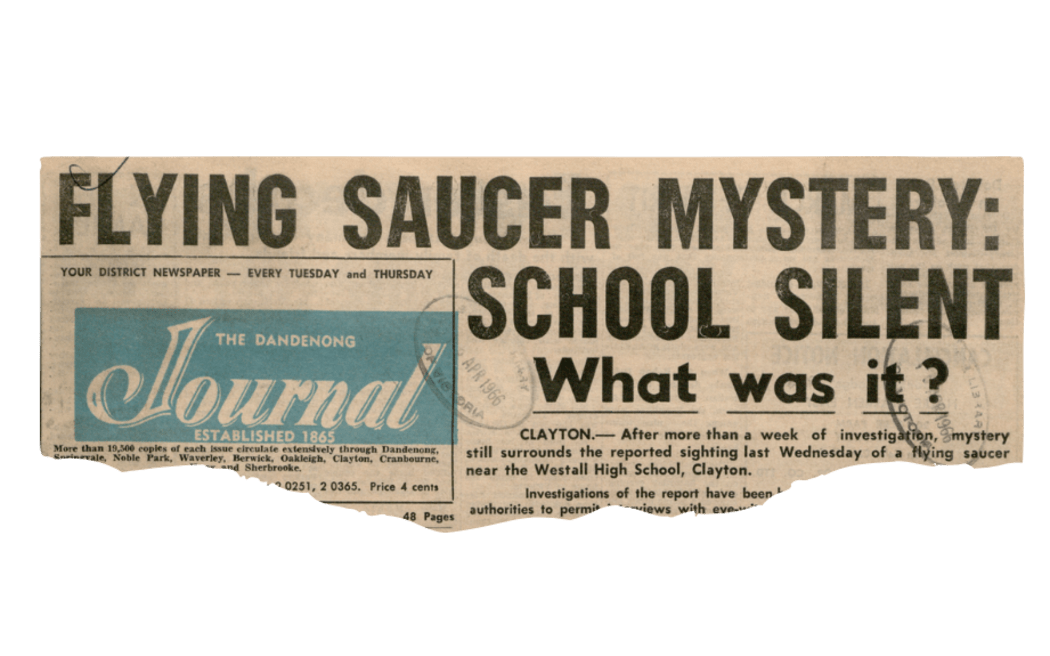 The Dandenong Journal covered the mysterious 1966 sighting. (Supplied: Dandenong Journal)