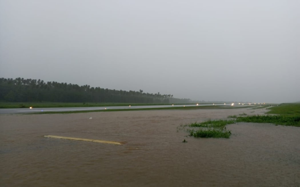 Heavy rain has flooded the runway and taxiway at Tokua Airport, in East New Britain, Papua New Guinea