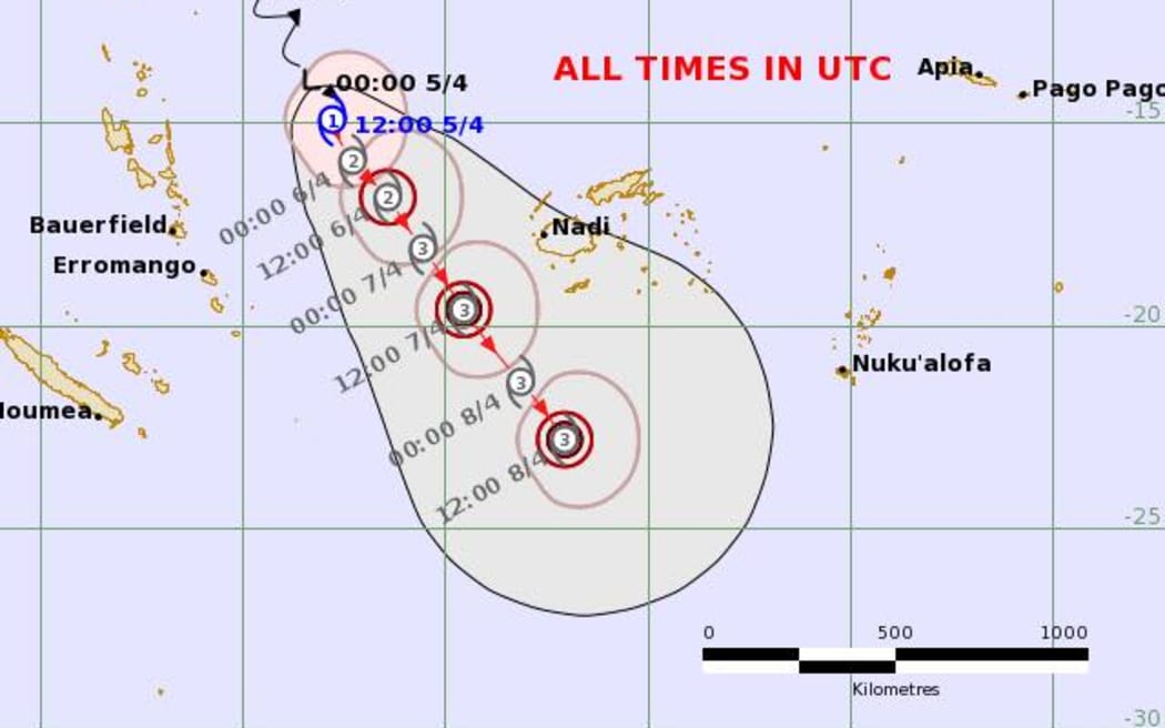 Forecast track for Tropical Cyclone Vaianu