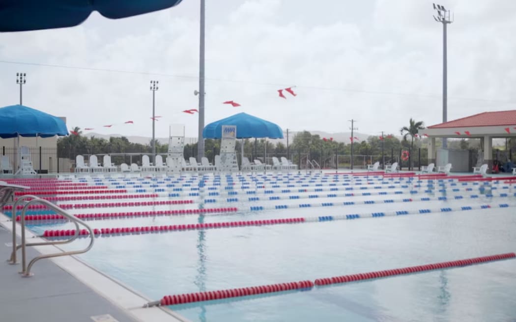 The  facilities at the US military's naval base on Guam including a swimming pool.