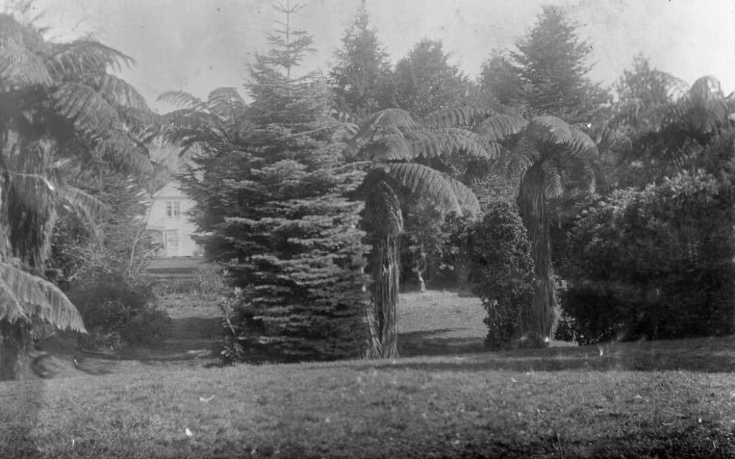The house and garden of Thomas Mason, Taita, Lower Hutt in 1899.