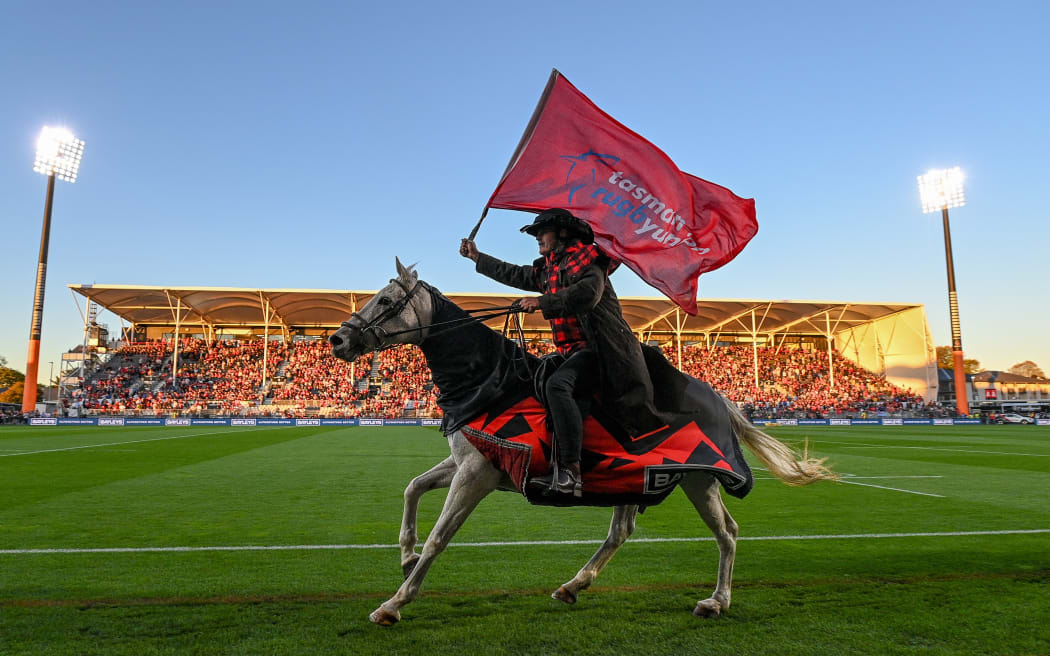 The Crusaders horses during the Super Rugby Pacific match against the Fijian Drua at the last game at Apollo Projects Stadium.