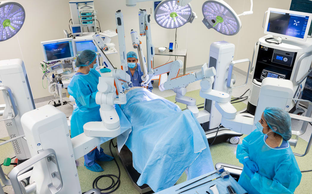 A surgical robot in action.