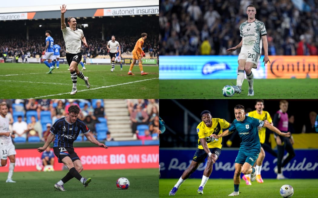 All Whites from left Ben Waine, Finn Surman, Jesse Randall and Ryan Thomas playing for their different club sides.