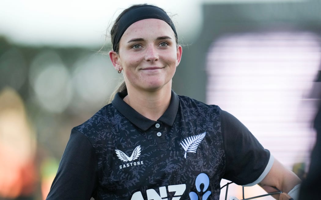 White Ferns captain Melie Kerr walks from the field after their win.