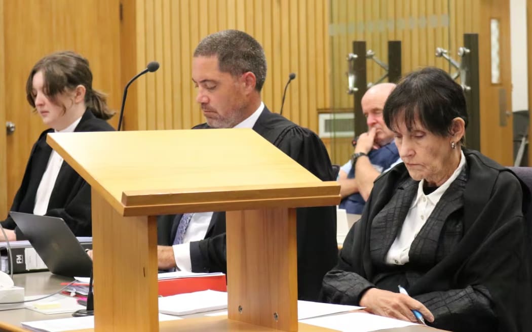 Defence counsel Marie Dyhrberg, KC (right), John Wayne Howell (centre) and Isabella Devlin, in the High Court at Nelson.