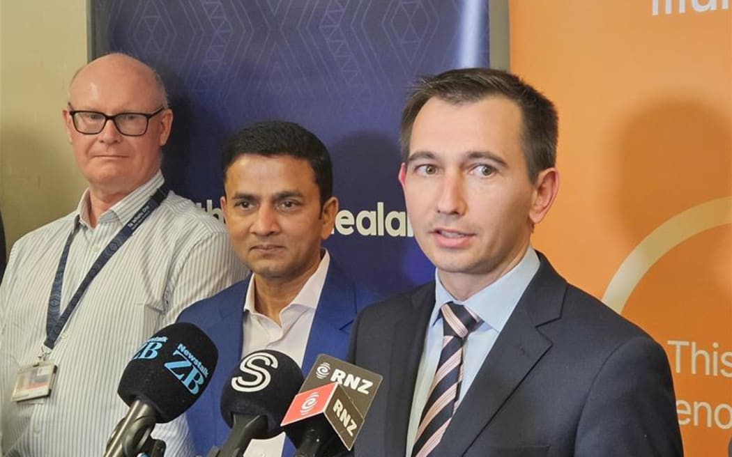 Health Minister Simeon Brown speaking to media in Christchurch on Wednesday