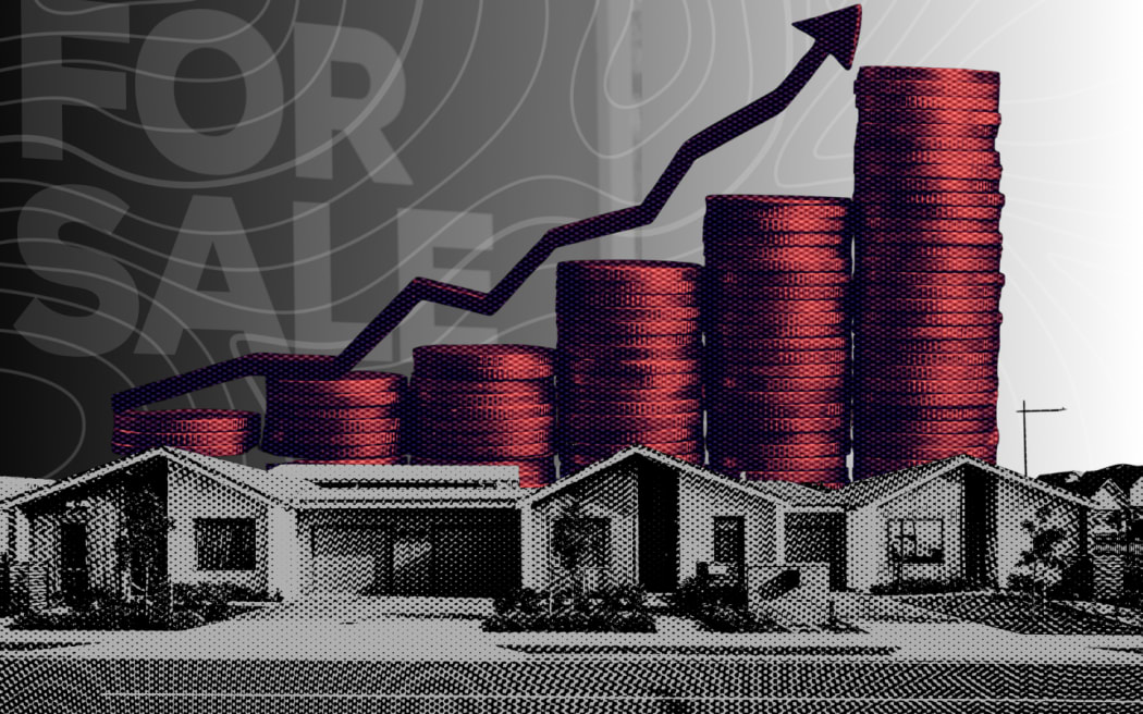 Comoposite image of housing and increased pricing for sale