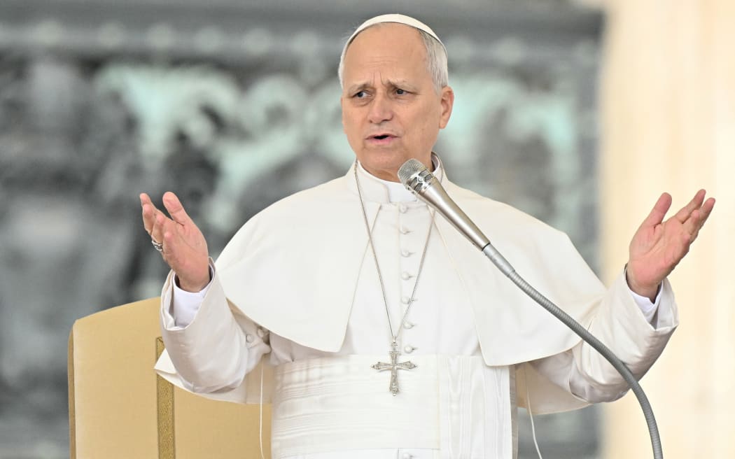 Pope Leo XIV addresses the crowd during the weekly general audience at St Peter's Square in The Vatican on March 11, 2026.
