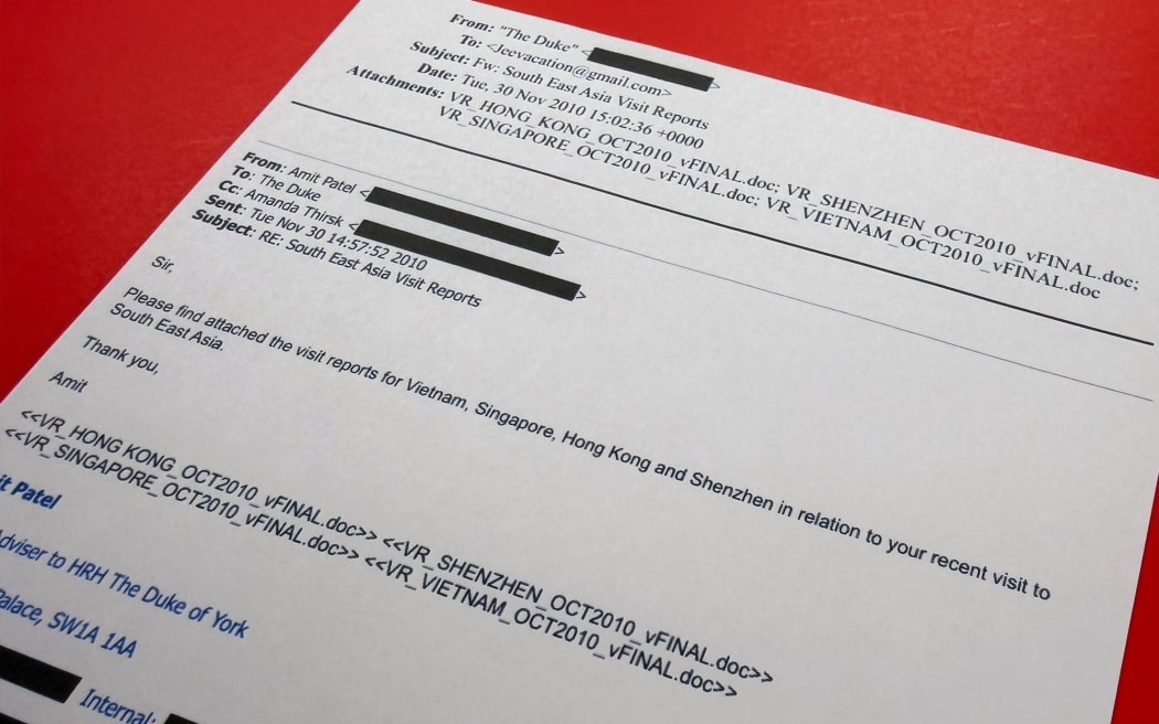 A document that was included in the US Department of Justice release of the Epstein files, photographed on February 9, shows an email to Epstein.