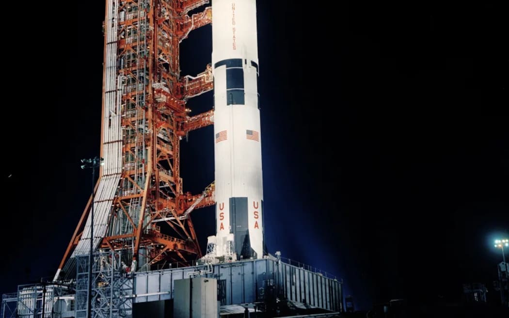 Apollo 17 on the launchpad. Inside the spacecraft were Gene Cernan, Ronald Evans and Harrison 