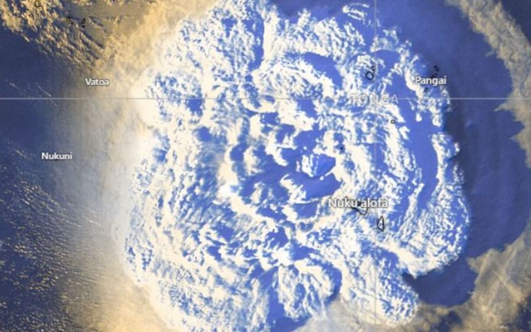 A satellite image of the volcano eruption. Pic: Tonga Meteorological Services