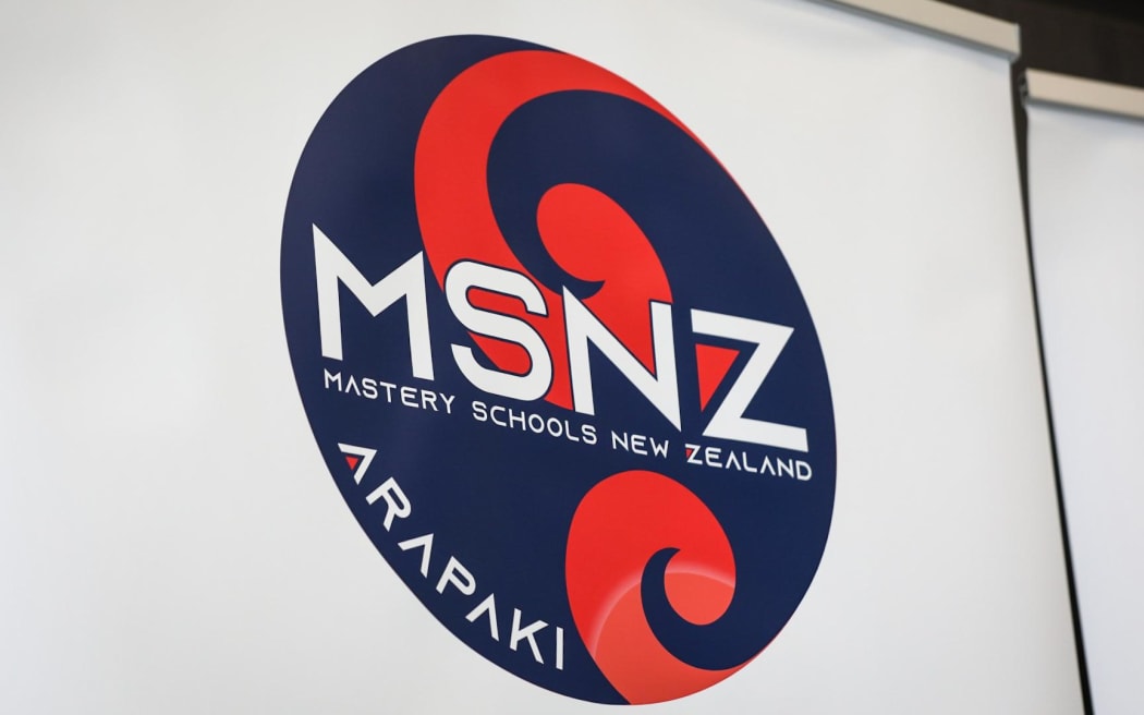 Mastery Schools New Zealand logo displayed at the announcement of New Zealand's first new charter school in Christchurch that will open in 2025.
