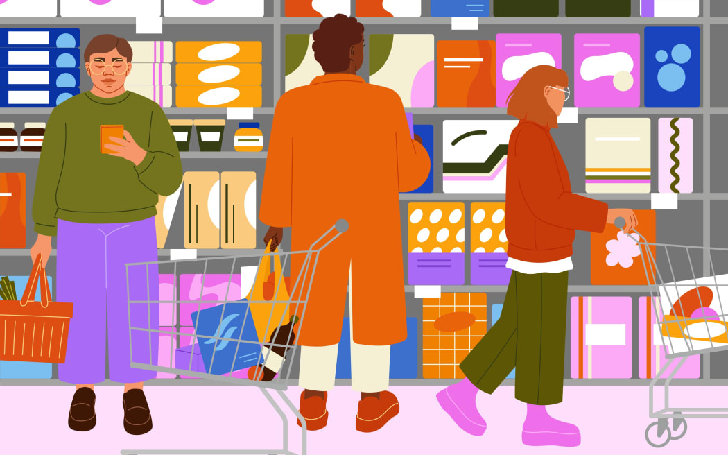Illustration of supermarket shoppers