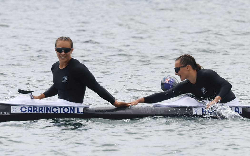 Lisa Carrington and Alicia Hoskin of New Zealand win gold in the women’s Kayak Double 500m gold medal final 2024 Paris Olympics.