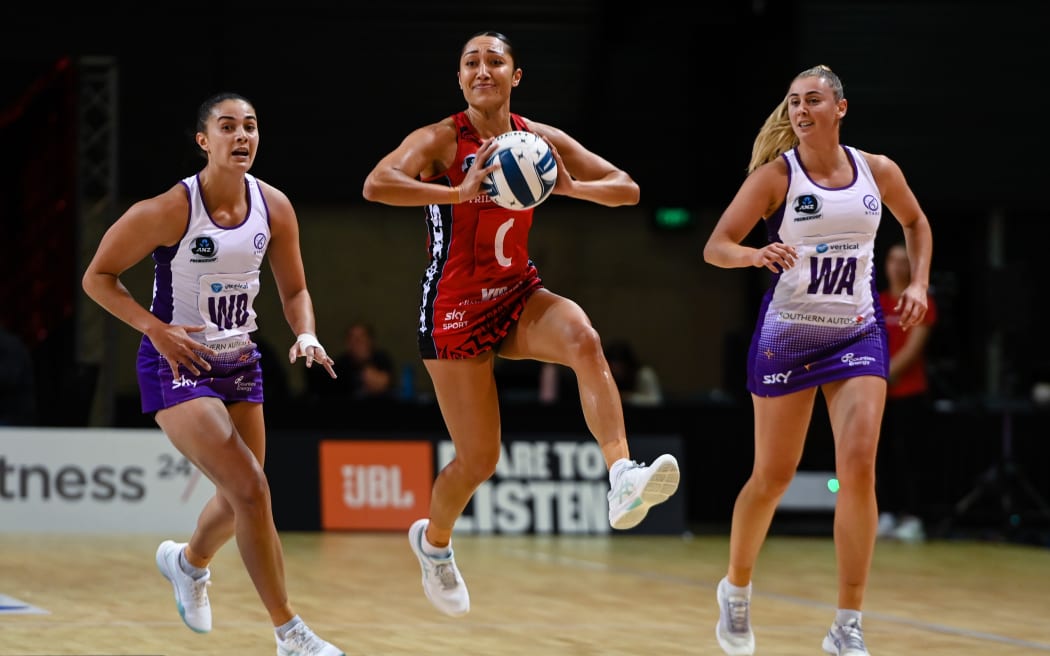 Erikana Pedersen of the Tactix during the ANZ Premiership netball match against the Stars.