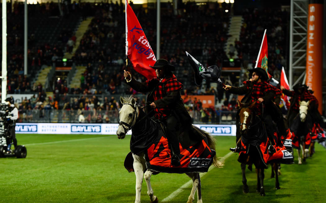 Horses before the Crusaders Super Rugby Pacific match against the Blues.