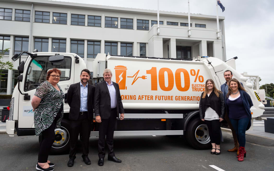 LOWER HUTT, NEW ZEALAND - November 13: HCC EV Rubbish Truck  November 13, 2020 in Lower Hutt, New Zealand. (Photo by Elias Rodriguez/ http://marktantrum.com)