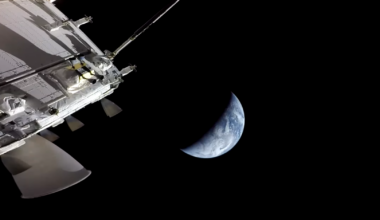 Artemis II looks at Earth from space.