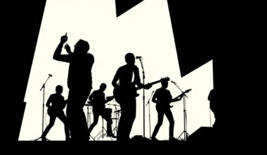 A striking abstract illustration featuring bold, jagged geometric shapes in high-contrast red and black, conceptually representing the disruption and tension of a live music performance.