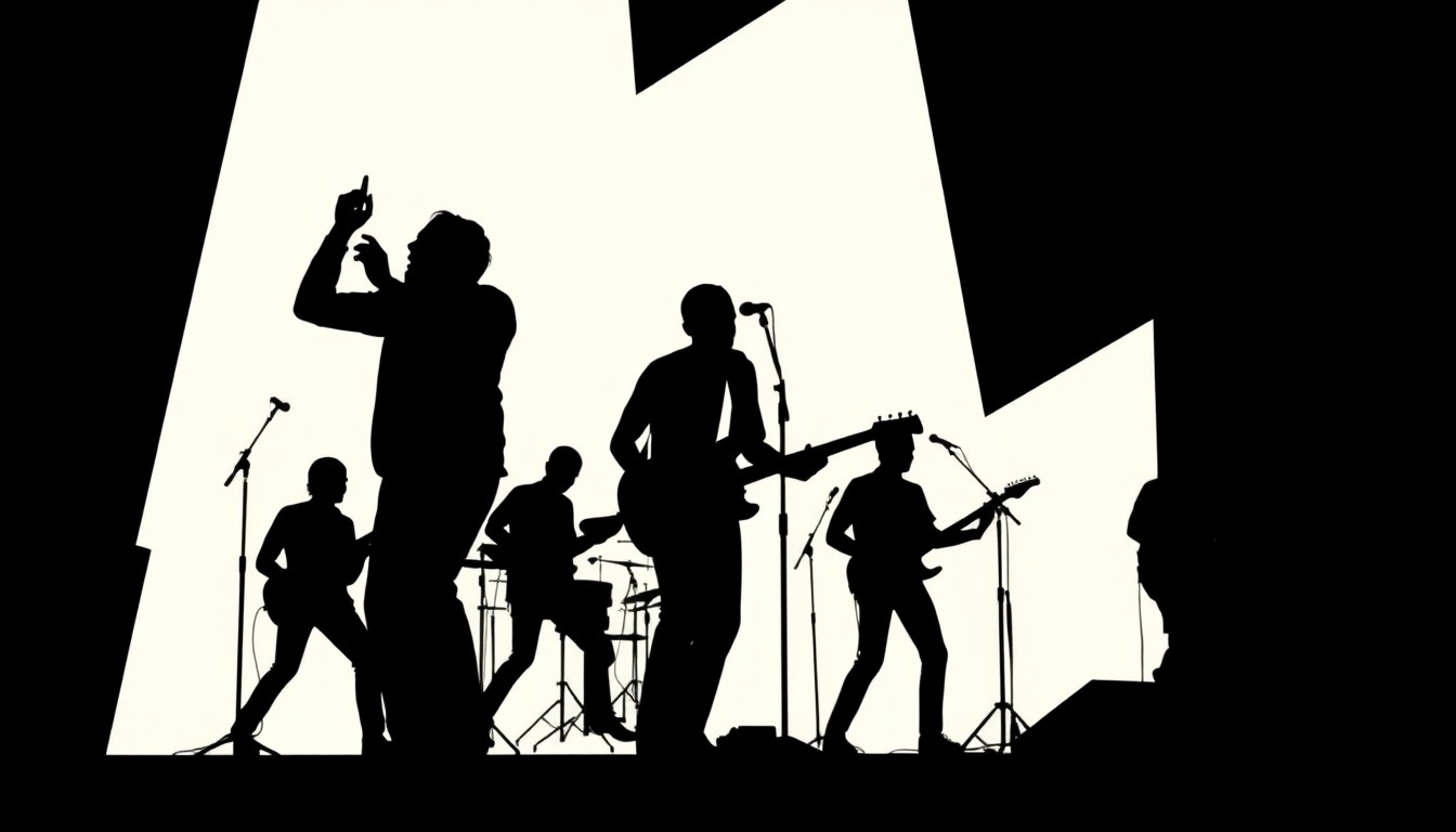 A striking abstract illustration featuring bold, jagged geometric shapes in high-contrast red and black, conceptually representing the disruption and tension of a live music performance.