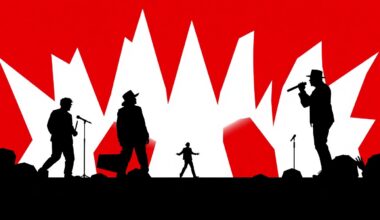 A bold, abstract composition of jagged geometric shapes and stark black silhouettes in high-contrast red and white, conceptually representing the cultural significance of the