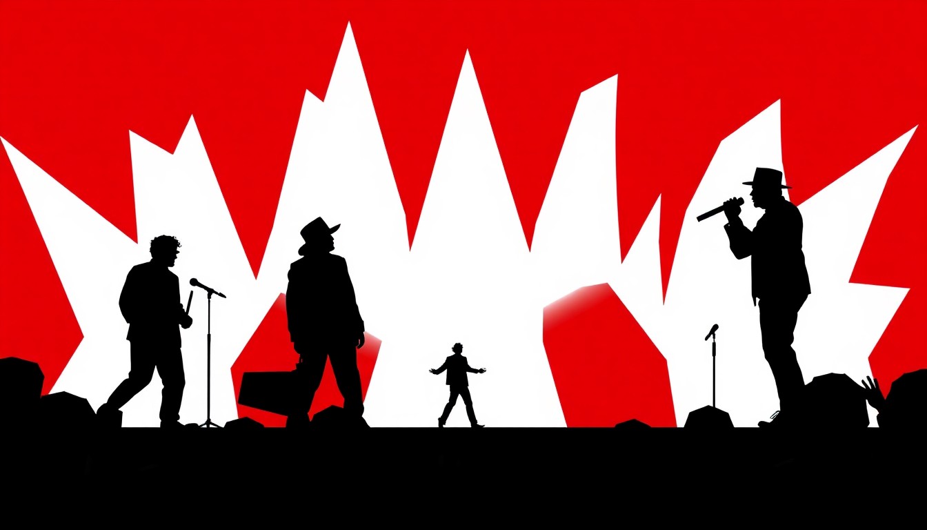 A bold, abstract composition of jagged geometric shapes and stark black silhouettes in high-contrast red and white, conceptually representing the cultural significance of the