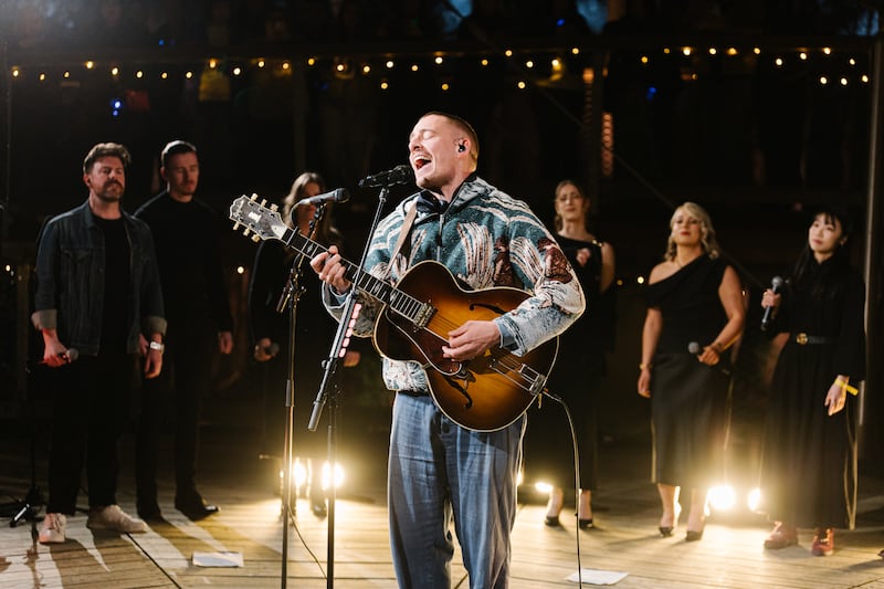 Dermot Kennedy treats fans to a sunset performance at Beyond The Trees, Avondale, 
with the Maynooth University Chamber Choir, ahead of the release of his album The Weight of the Woods. Photograph: Greg Purcell