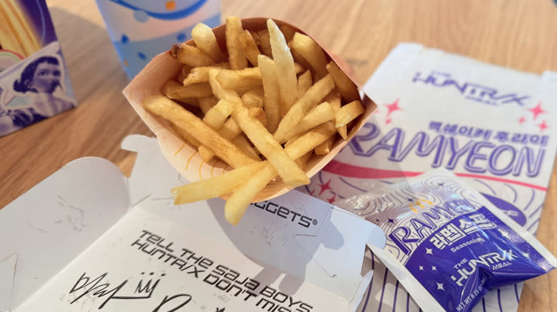 Looking inside fries container