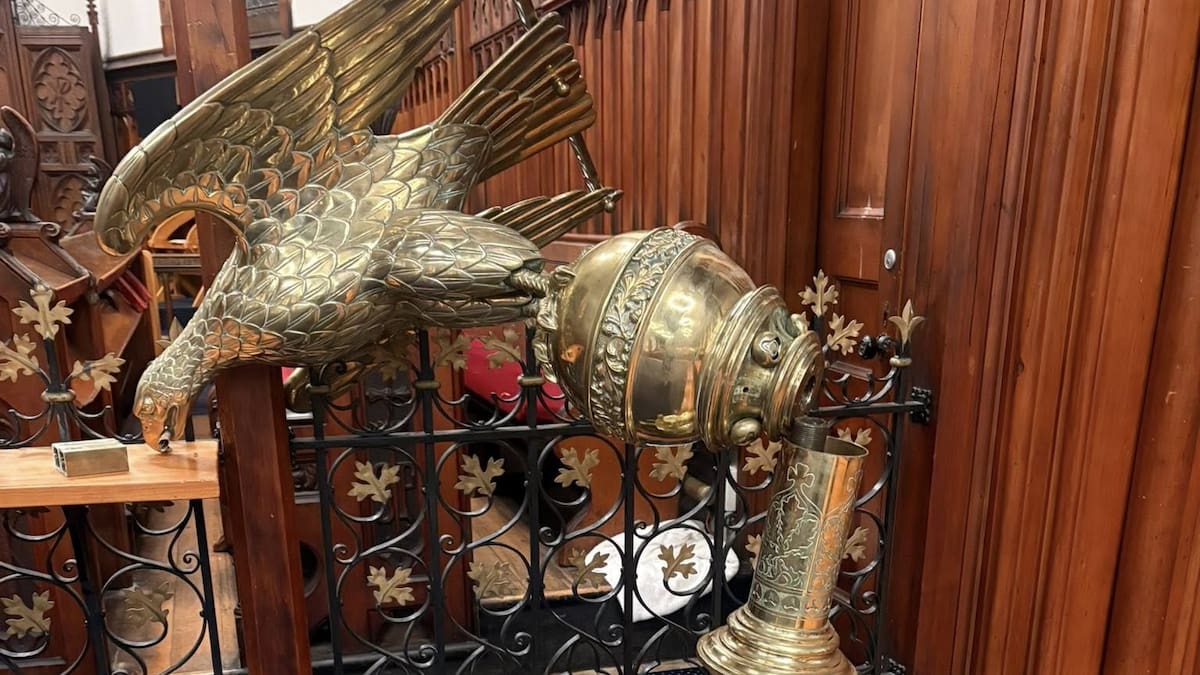 Brass eagle lectern damaged at St Peter’s Anglican church in Wellington