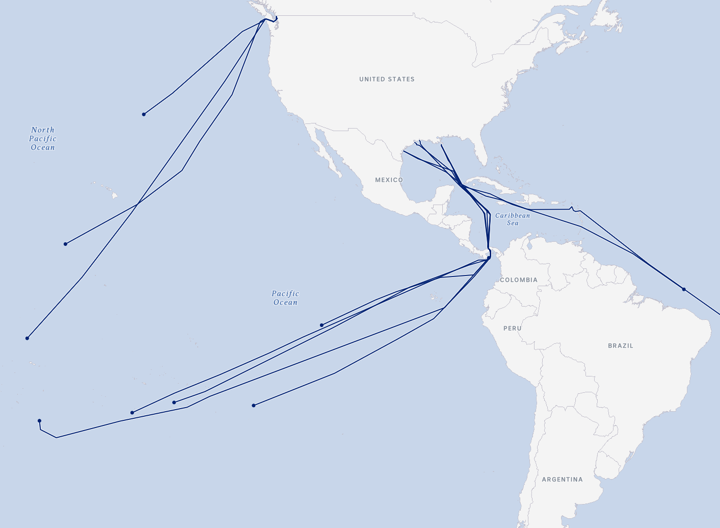 A map shows 11 shipping route lines running from the US to Australia.