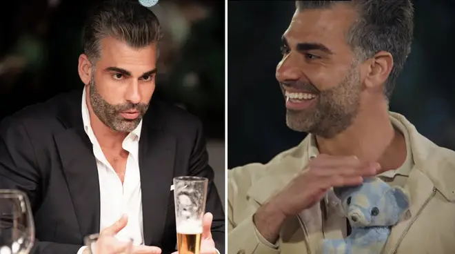 MAFS Australia's Joel at a dinner party and with his teddy bear.