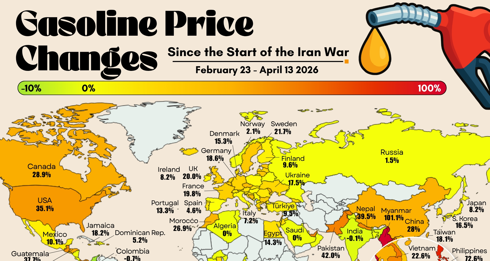 Gasoline Price Changes Since the Start of the Iran War