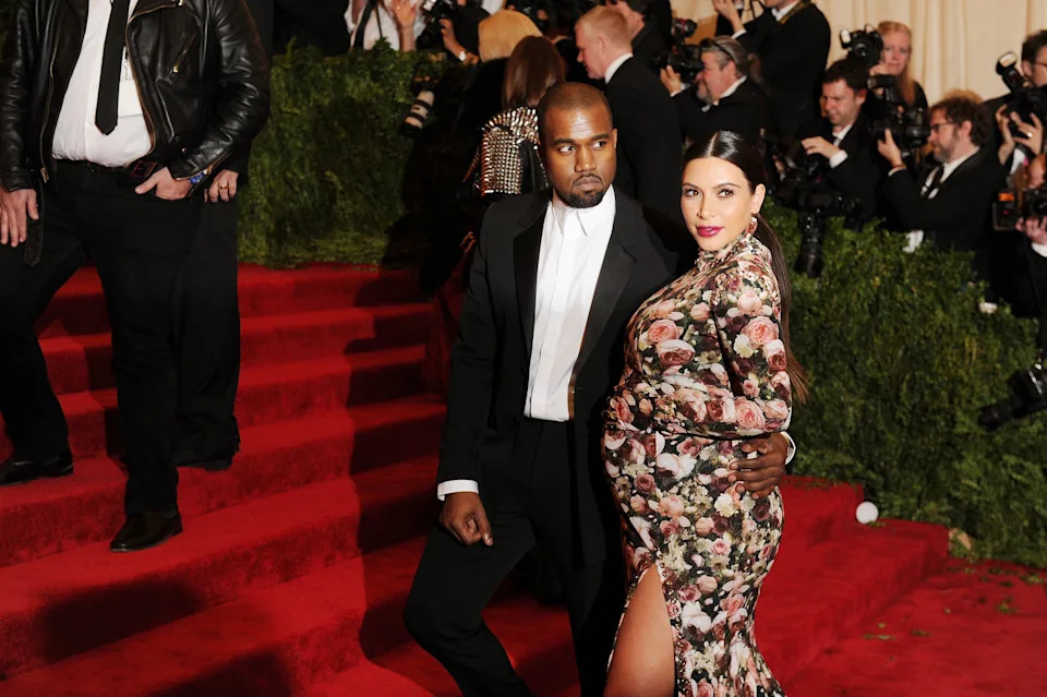 Kanye West and Kim Kardashian on the red carpet at the Met Gala in 2013.
