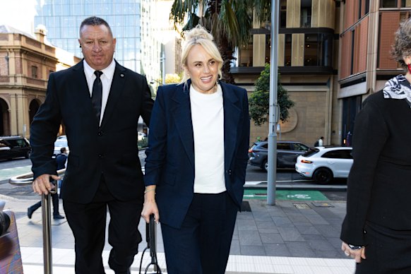 Rebel Wilson arrives at the Federal Court on Thursday.