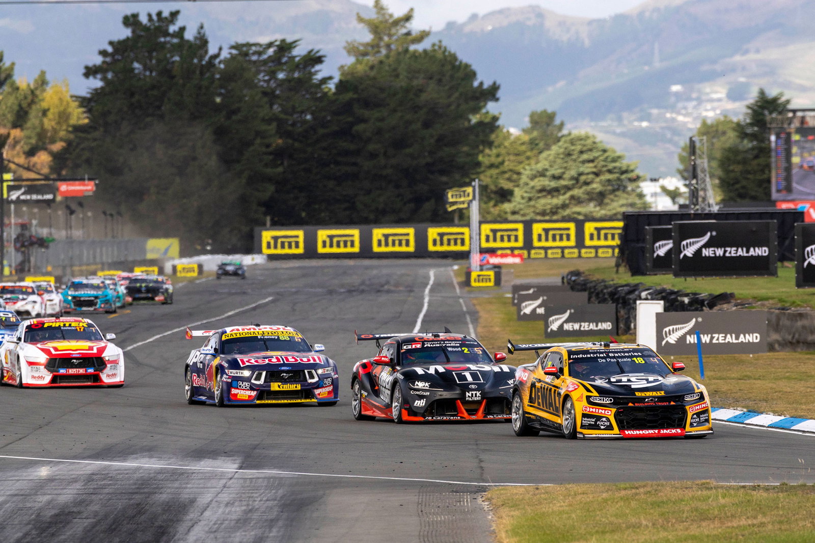 Anton De Pasquale leads Ryan Wood at Ruapuna Raceway.