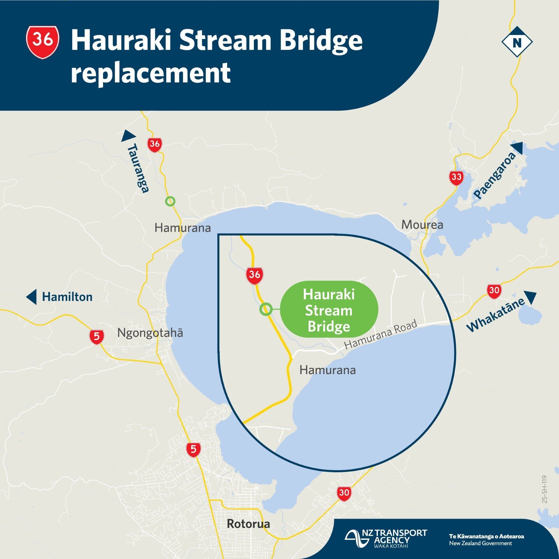 A map showing where the bridge will be built on SH36. Image / NZTA