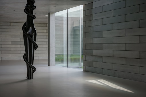 THURSDAY, APRIL 9, 2026 - "Sentinel(Mami Wata)", a bronze sculpture by Simone Leigh, 2020-2021, on display inside the Glenstone Museum.