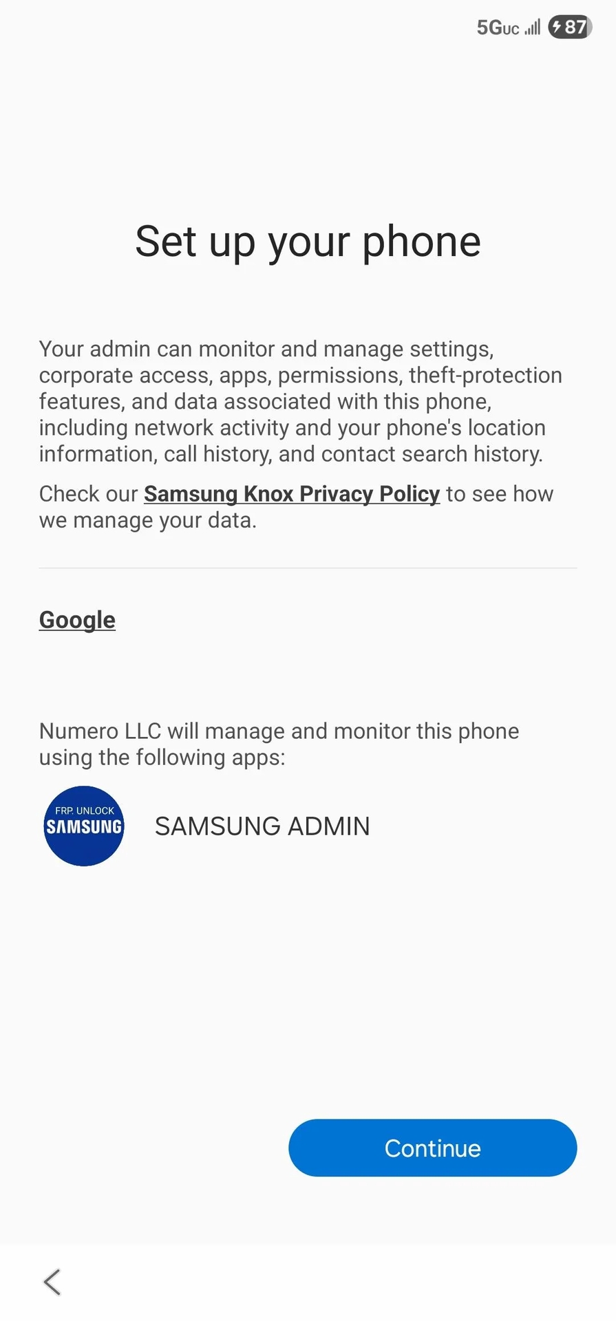 Galaxy S22 Ultra MDM locked by Numero LCC 1