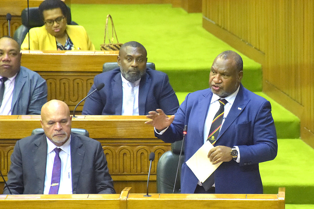 Papua New Guinea's Prime Minister James Marape speaks during a parliamentary session in Port Moresby on April 15, 2025 (Andrew Kutan/AFP via Getty Images)