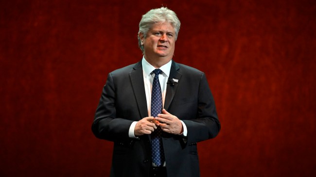 LAS VEGAS, NEVADA - APRIL 14: Michael O’Leary, President & CEO, Cinema United, speaks onstage during CinemaCon 2026 - The State of the Industry and NEON Presentation at The Dolby Colosseum at Caesars Palace during CinemaCon, the official convention of Cinema United, on April 14, 2026, in Las Vegas, Nevada. (Photo by David Becker/Getty Images for CinemaCon)