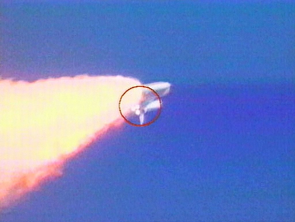 CAPE CANAVERAL FL  JANUARY 16   In this image from video an object is visible falling from the Space Shuttle Columbia...