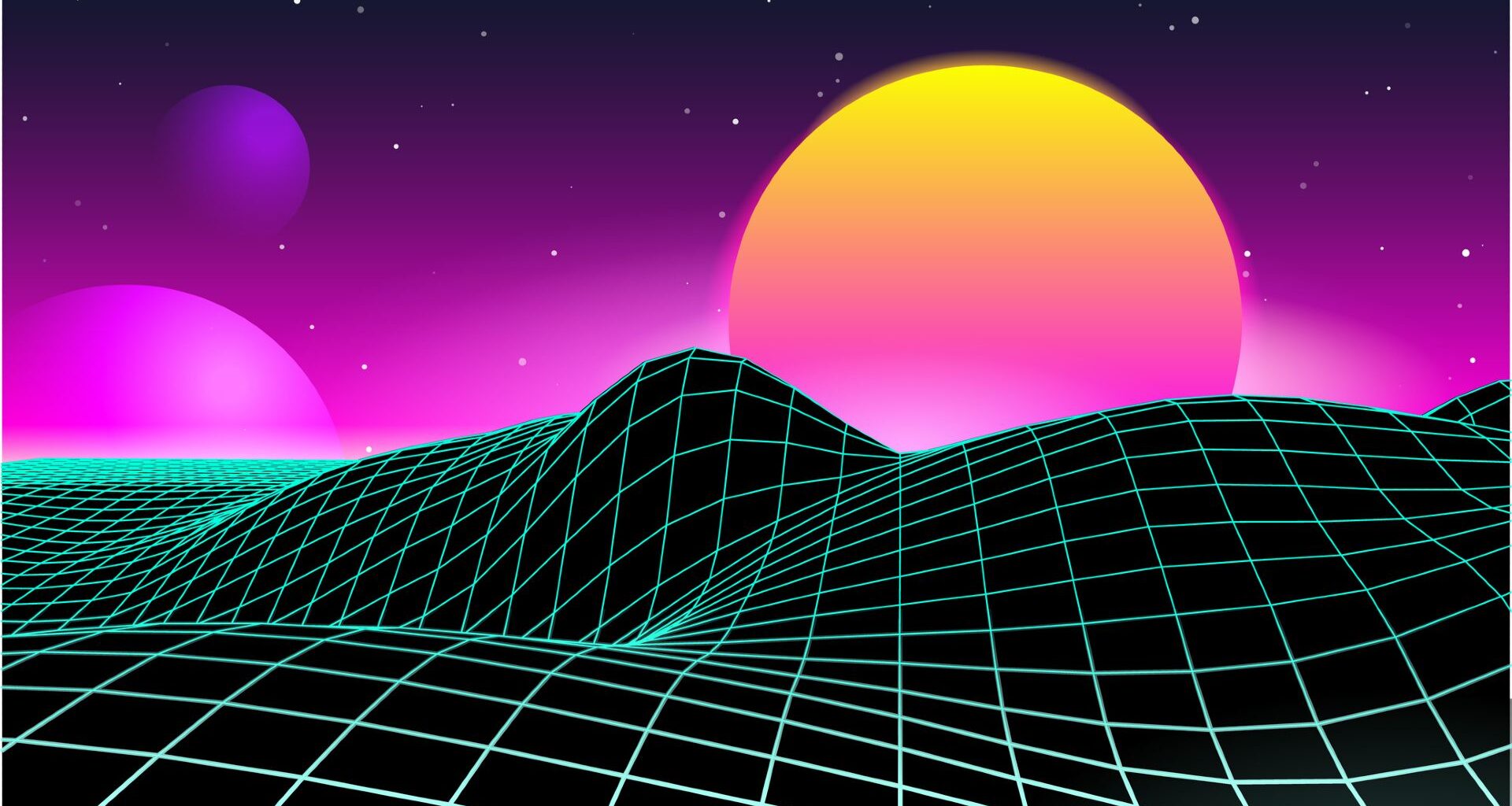 A ball of yellow and pink sits behind a wall of pink gas with ripples of black and green gridded fabric in the foreground.