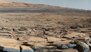 A bunch of rocks in a sandy landscape