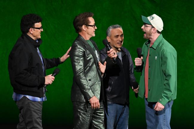 Anthony Russo, Robert Downey Jr., Joe Russo and Chris Evans at the Walt Disney Studios Presentation during CinemaCon 2026, the official convention of Cinema United held at The Dolby Colosseum at Caesars Palace on April 16, 2026 in Las Vegas, Nevada.
