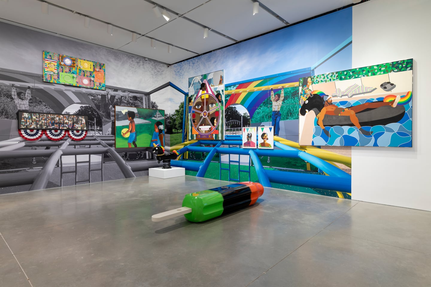 Installation view, "Derrick Adams: View Master," at the Institute of Contemporary Art/Boston, 2026.