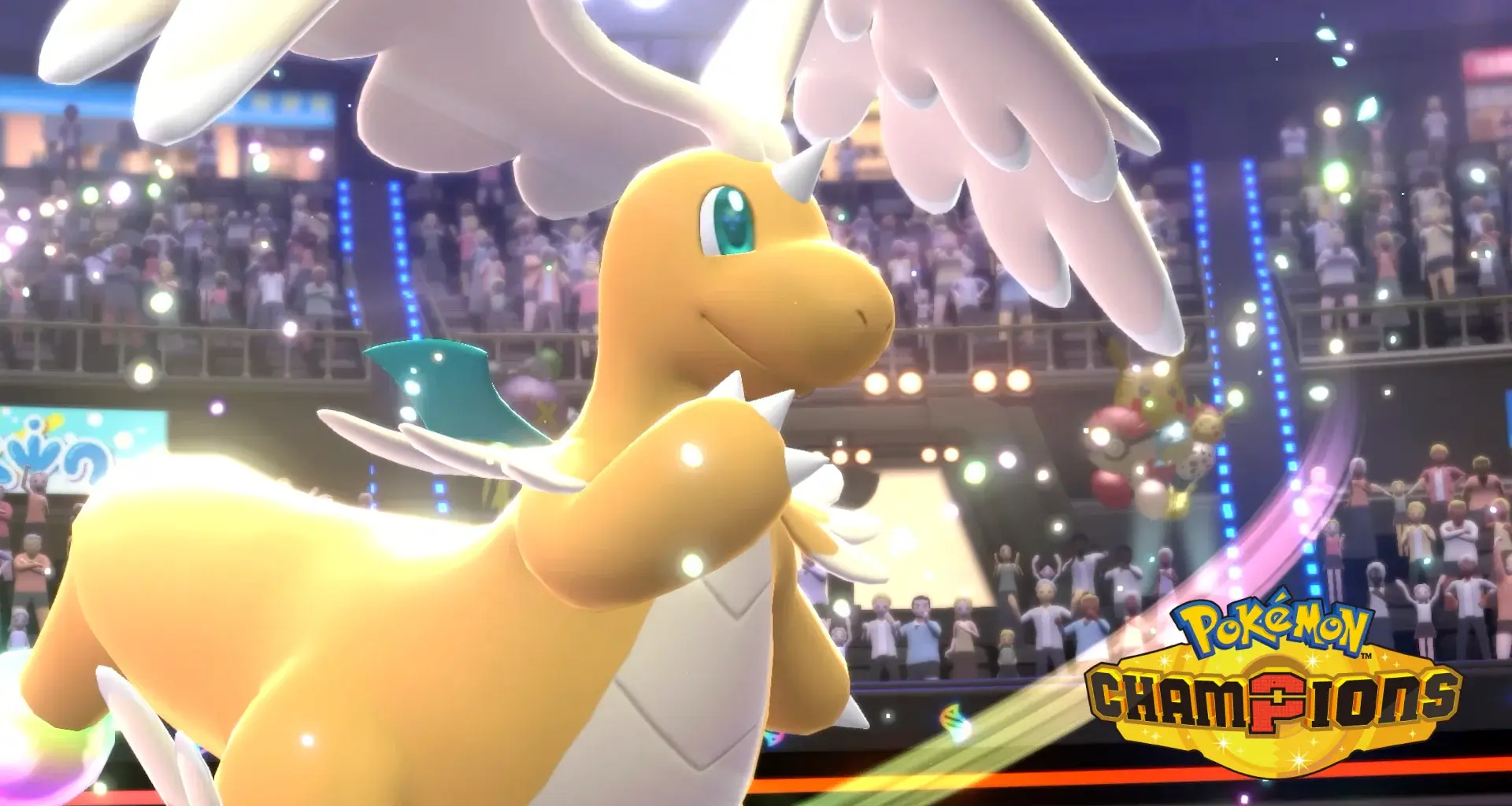 A screenshot of Pokemon Champions, depicting a Mega Evolved Dragonite.