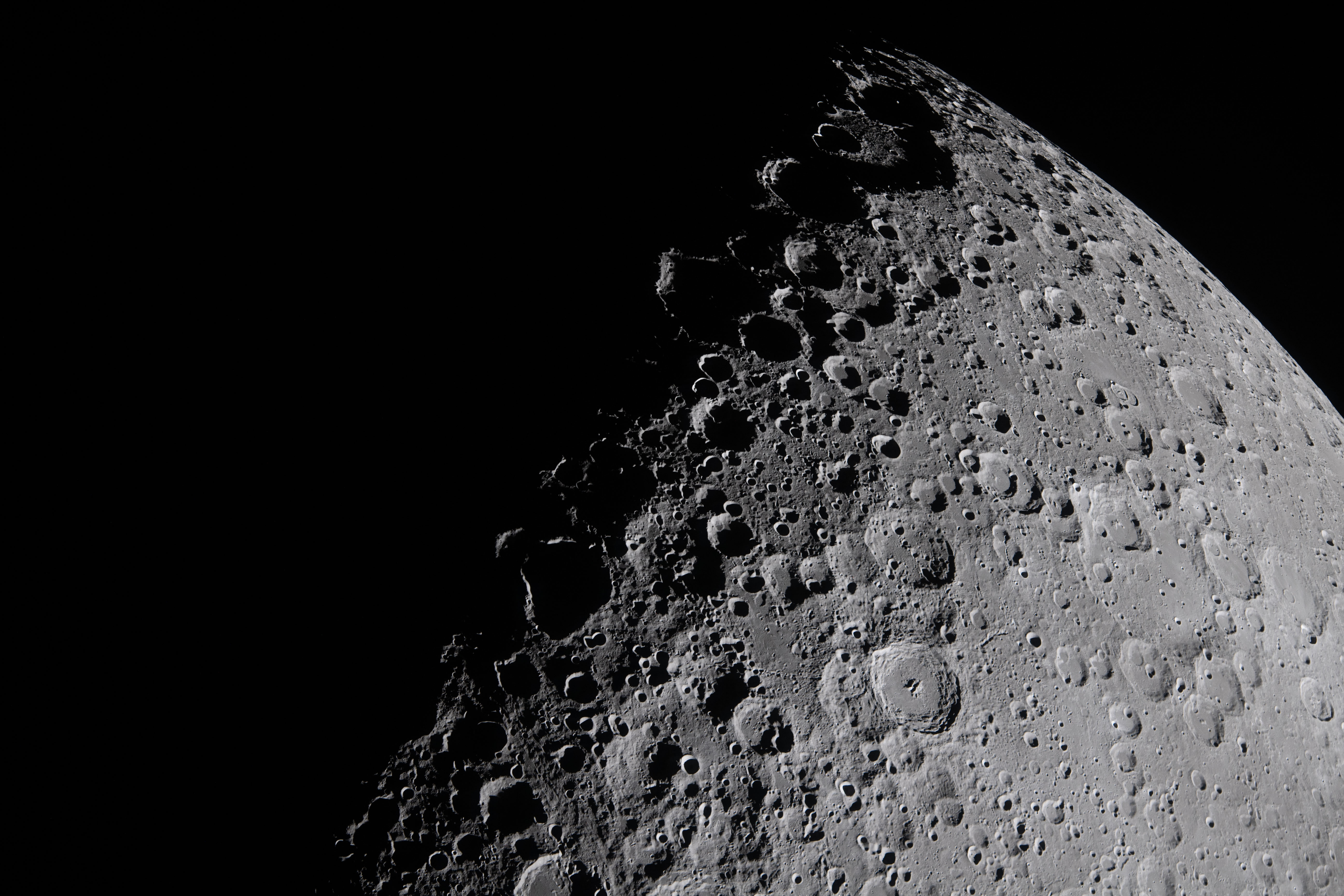 A close-up of the craters on the dark side of the moon